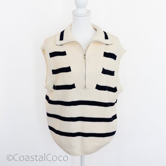 Oliver.O Anthropologie Striped Zipper Sweater Vest XL Top Coastal Nautical Golf - Picture 2 of 12